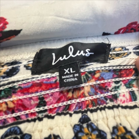 Lulus Danica Ivory Floral Print Smocked High-Low Maxi Dress Women’s Size XL - Picture 6 of 8